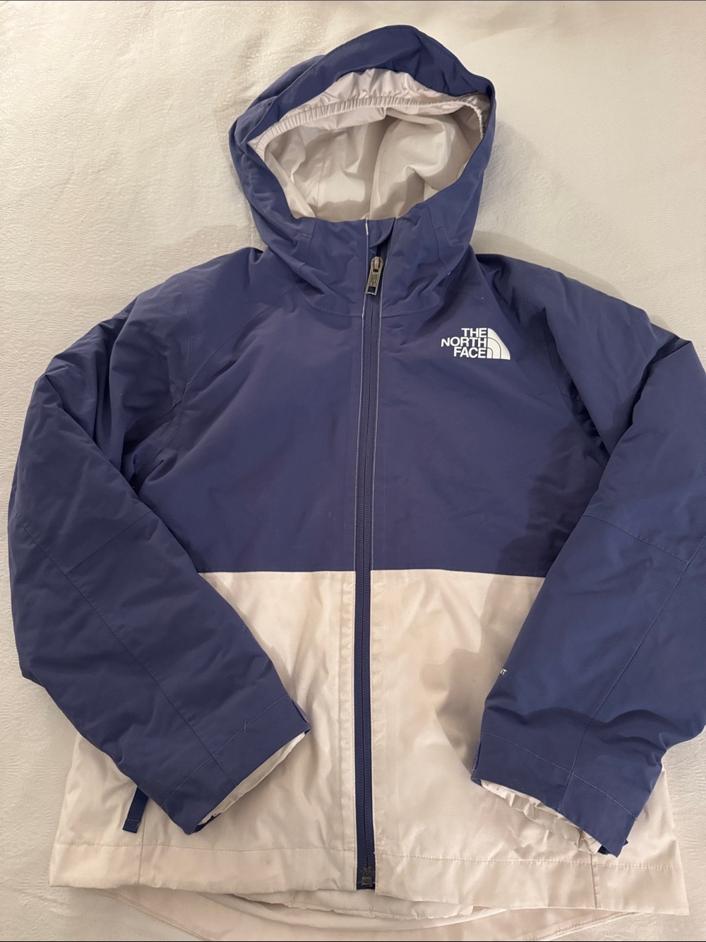 The North Face Girl’s Freedom Triclimate Hooded Ski Jacket in Cave Blue & Cream
